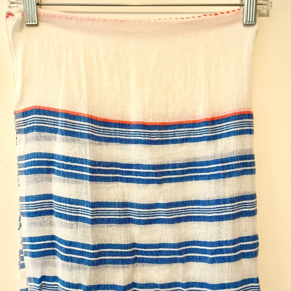 LemLem Mini Tinish Blue Neon Orange Striped Lightweight Cotton Blend Scarf OS - Picture 2 of 5